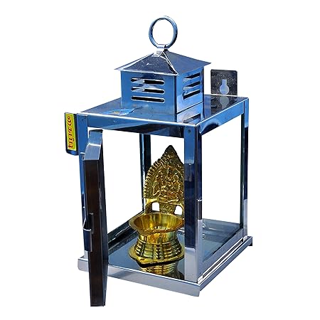 Wall Mounted or Surface Oil lamp with Glass Covers and Brass Oil lamp (Lantern) (Extra Big)