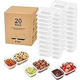 HI-REEKE 9 OZ Double Compartment Snack Containers, 20 Sets Bigger Reusable Clear Snack Packs Container with Lids