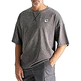 CHRONOLINE Men's Heavyweight T-Shirt Oversized Cotton Vintage Washed Tee Fall Winter Thick Crew Neck Short Sleeve Layered Top