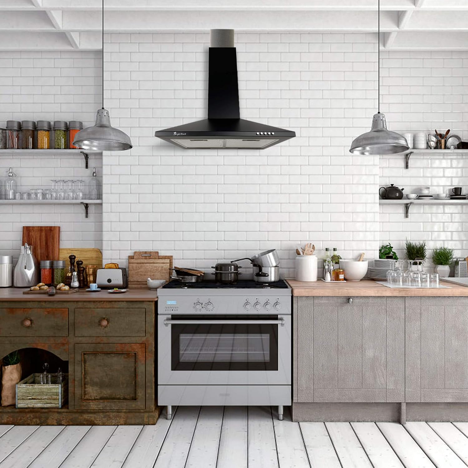 Extractor Hood, 60cm Chimney Cooker Hood, Wall-Mounted Kitchen ...