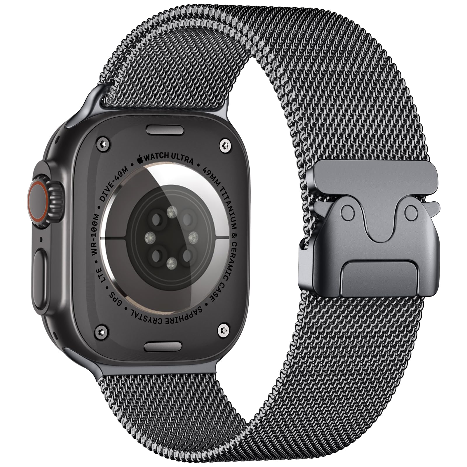 Faliogo Compatible with Apple Watch Ultra 2/Ultra 49mm, Stainless Steel Loop Strap with Parachute-style Buckle for Apple Watch Series 10 46mm, 9/8/7 45mm, SE2/SE/6/5/4 44mm, 3/2/1 42mm, Space Grey