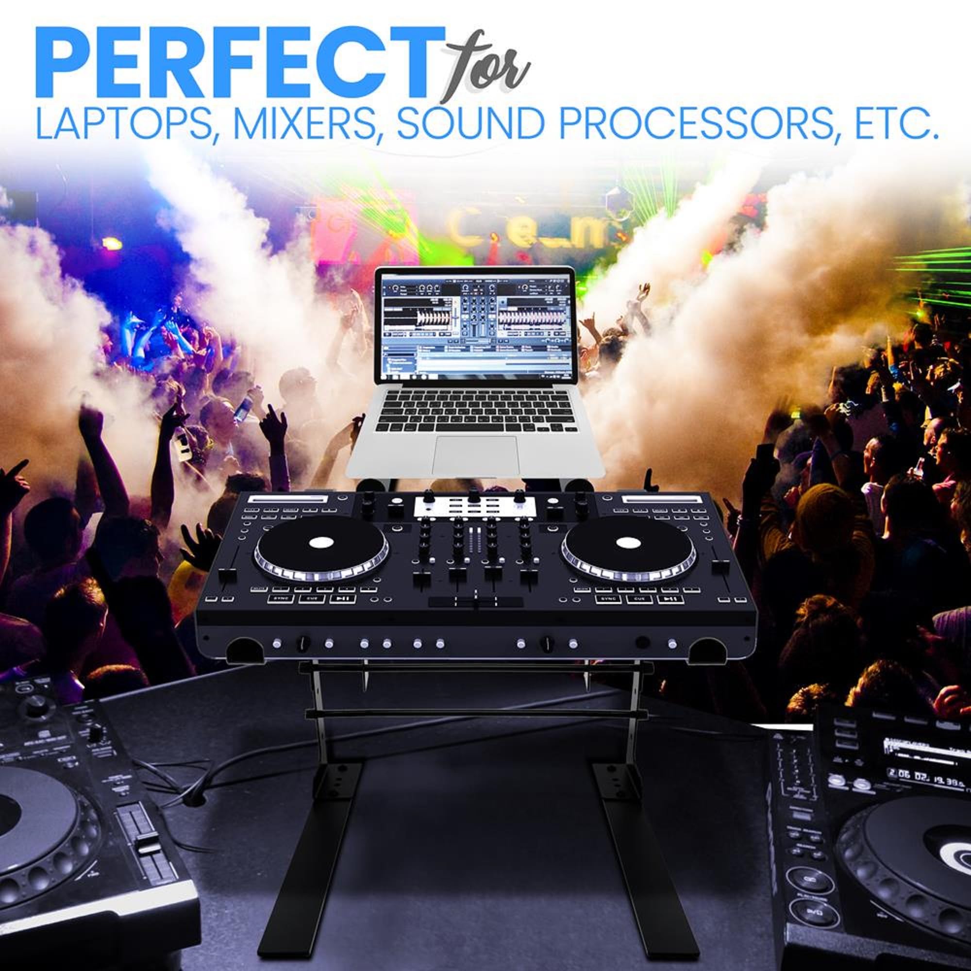 Pyle Portable Dual Laptop Stand - Standing Table with Adjustable Height, Ergonomic Design & Anti-Slip Prongs for DJ Mixer, Sound Equipment, Workstation, Gaming & Home Use - PLPTS38, Black - Image 6