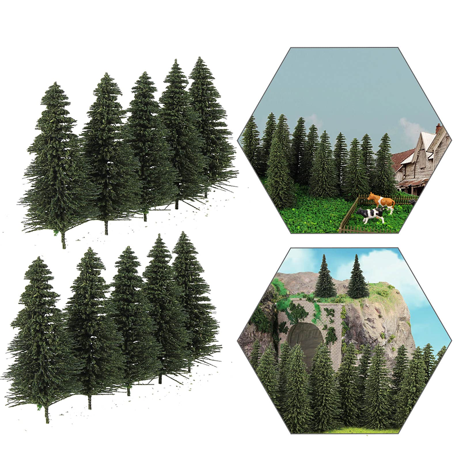 Evemodel S0808 30PCS Dark Green Pine Model Cedar Trees 82mm for Model Railroad Scenery Landscape Layout HO OO Scale