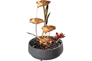 Haobos Indoor Tabletop Fountain Exquisite Meditation Desk Water Fountain Decorative Zen,4-Tier Lotus Desk Fountain,Home/Office Decor Housewarming Gift for Mom（23154）