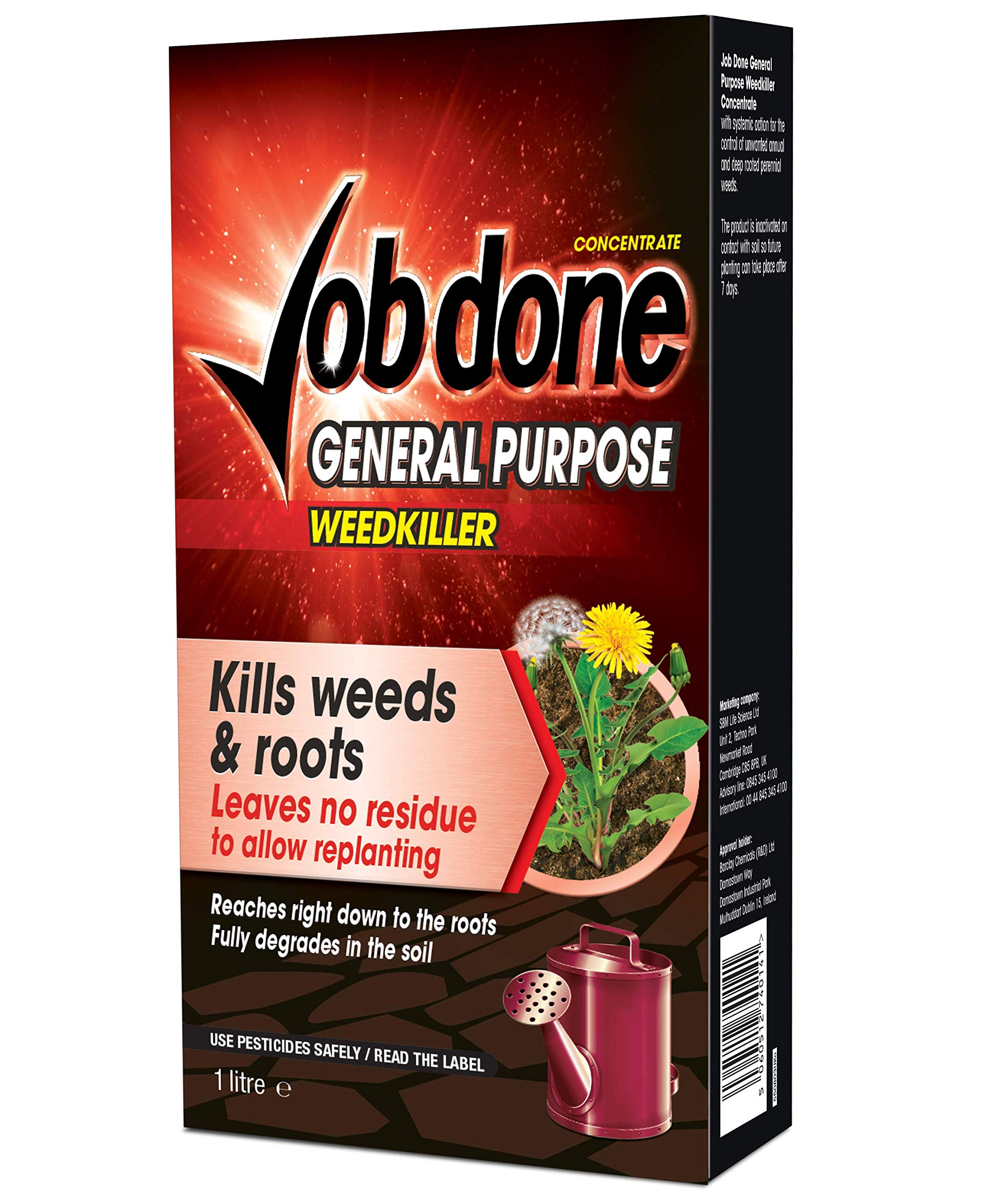 Job Done 86600003 General Purpose Weedkiller, 1L - Fast Acting Weedkiller for Killing Weeds and Root Systems - Systemic Weed Killer for Common Garden Weeds - for Driveway, Patio and Lawn, Black