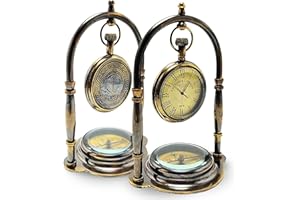 ANTIQUANA Nautical Tabletop Compass Maritime Brass Hanging Desk Clock by Victoria London - Maritime Compass Base Nautical Table Clock
