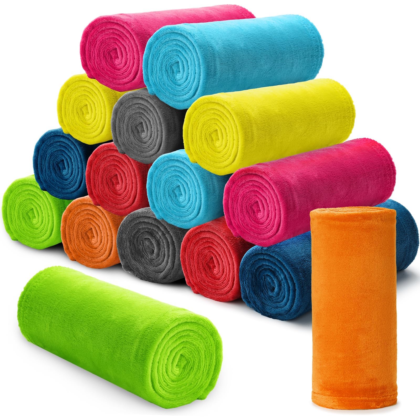 Photo 1 of 16 Pcs Flannel Fleece Throw Blanket Bulk 50 x 60 in Soft Fleece Throw Blankets Coral Bed Sofa Bulk Color Winter Warm Pet Blanket for Home Office Wedding Season Gift Homeless Donation (Bright Colors)