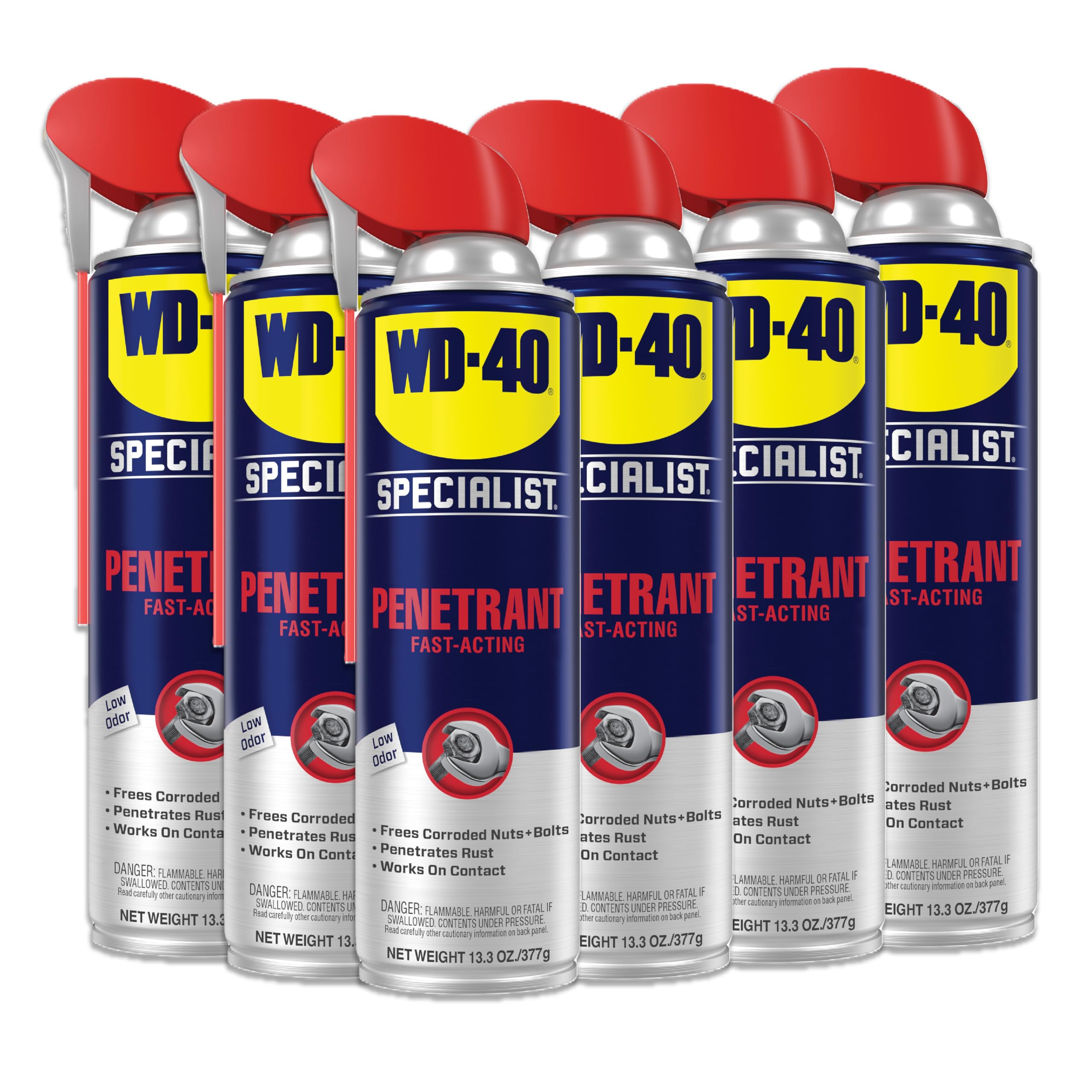WD-40 Specialist Penetrant for Metal, Rubber and Plastic Threads, Locks, Nuts, Industrial Strength for Automotive, Heavy-Duty Construction, Bigger Can, 13.3 OZ [6-Pack]