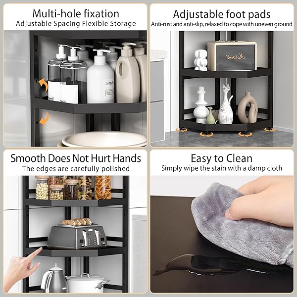 SERXIS 3 TIER STANDING CORNER SHOWER CADDY,WATERPROOF AND RUST PROOF,ADJUSTABLE HEIGHT,MULTI-FUNCTIONAL TIERED STORAGE FOR SHOWER GEL,SHAMPOO,COSMETICS,KITCHEN SUPPLIES,BLACK