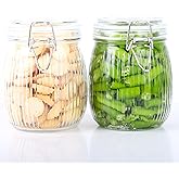 24 OZ Glass Jars With Clamp Lids Airtight Wide Mouth Storage Jars Sealed Canisters Food Containers For Kitchen Pantry Fruit Refrigerator Sugar Nuts Preserves Tea Coffee Beans 2 Set