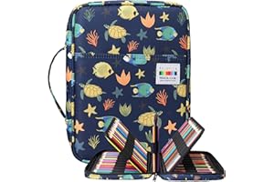 BOMKEE Colored Pencil Case 220 Slots Pencils/Gel Pens Organizer Waterproof Travel Case Zipper Carrying Portable Pencil Markers Pen Holder Bag for Painter Writers (Sea Turtle)