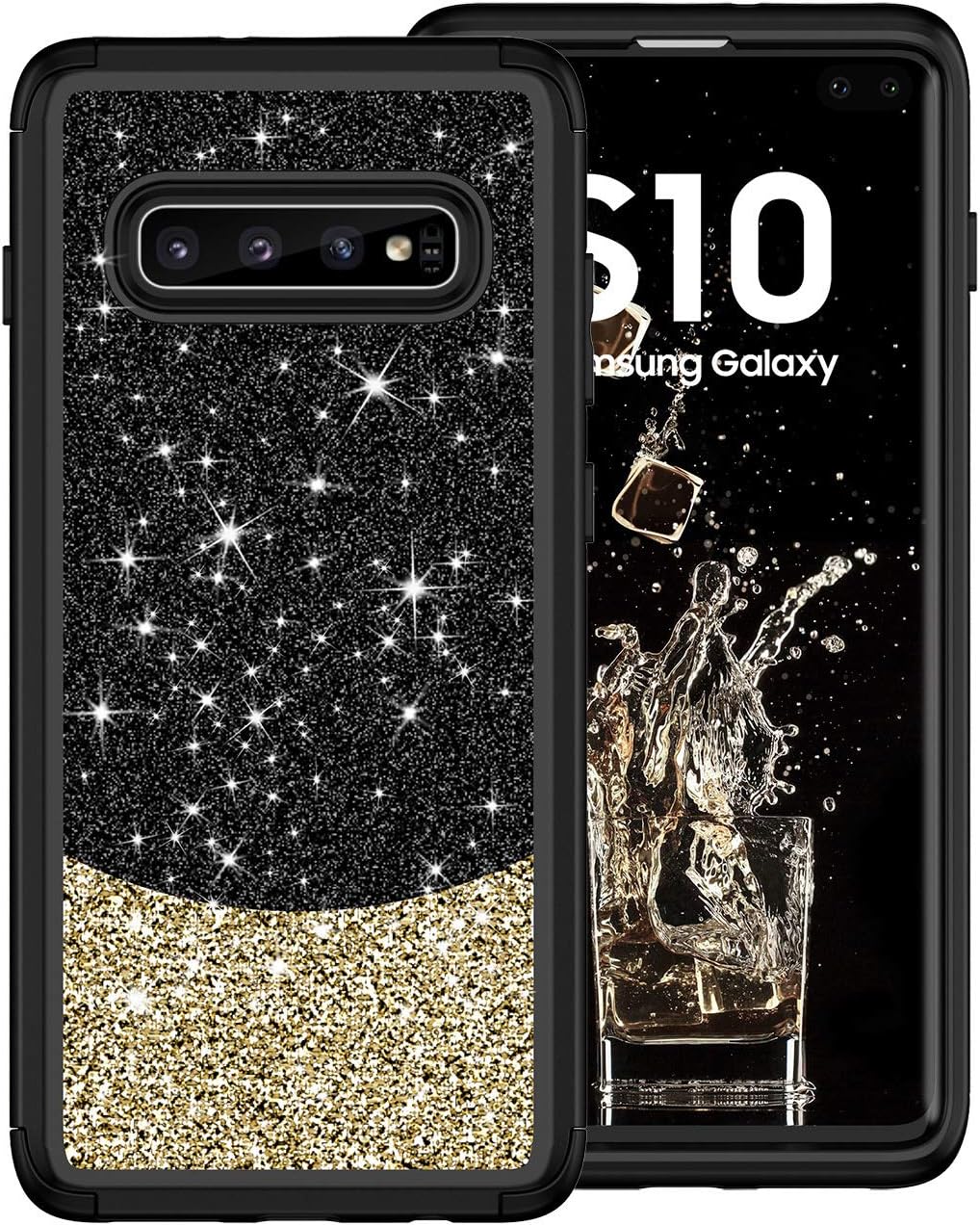 Galaxy S10 Plus Case, ZERMU Three Layer Shockproof Luxury Glitter Cute Bling Soft Protective Hard Shell Hybrid Rubber Bumper Armor Sparkly Shining Fashion Style Case for Samsung Galaxy S10 Plus 6.4"
