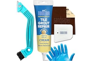 TOOLERA Tile Grout Repair Kit (5Pcs Set), Premixed Tile Grout (White - 13.4 Oz / 380gr), Grout Removal Tool, Spatula, Waterproof Grout Filler for Bathroom, Kitchen, and Floor Tiles (Cream)