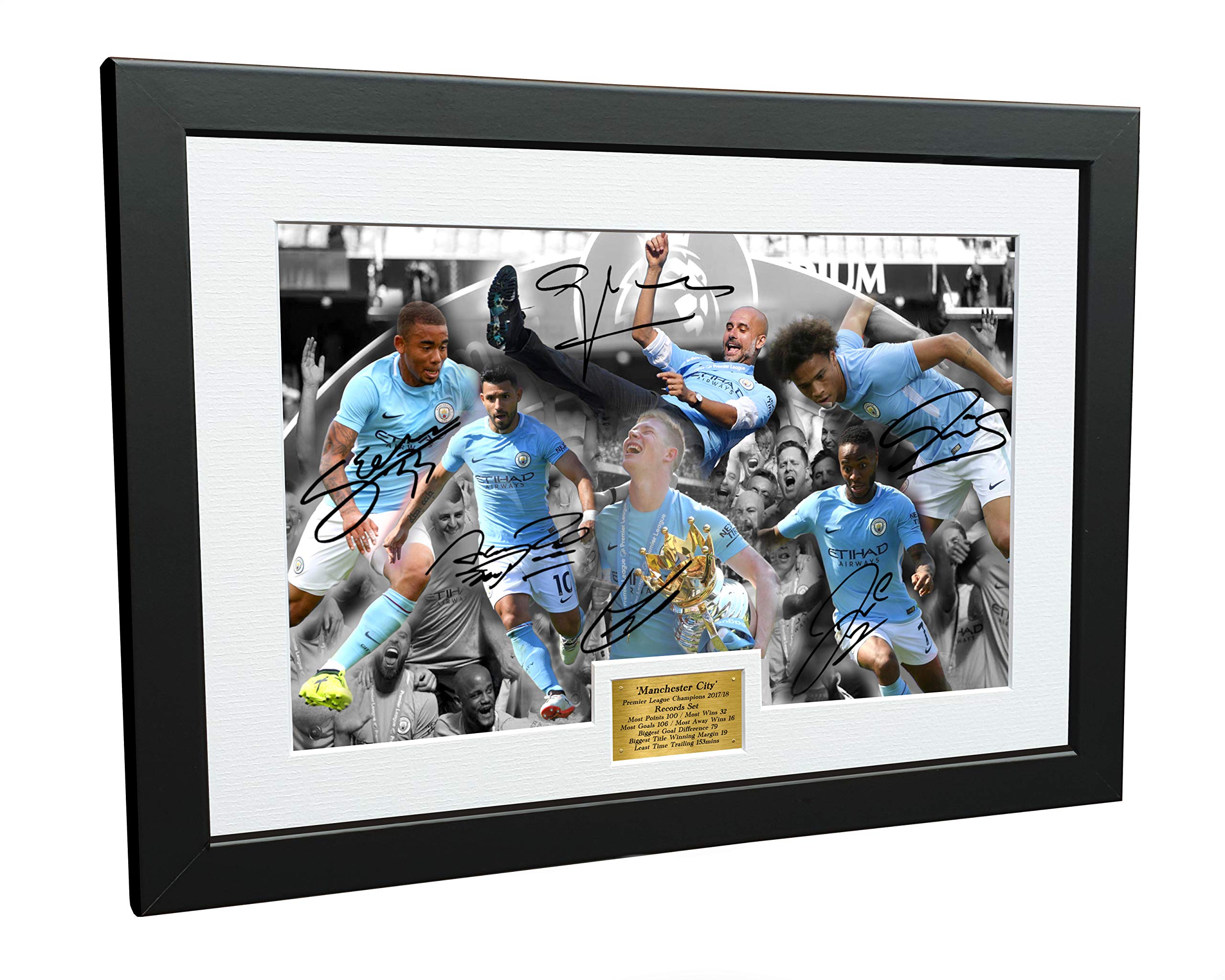 2017/18 Premier League CHAMPIONS CELEBRATION 12x8 A4 Signed Manchester City Guardiola De Bruyne Agüero Sterling Jesus Sane Autographed Photo Photograph Picture Frame Soccer Gift