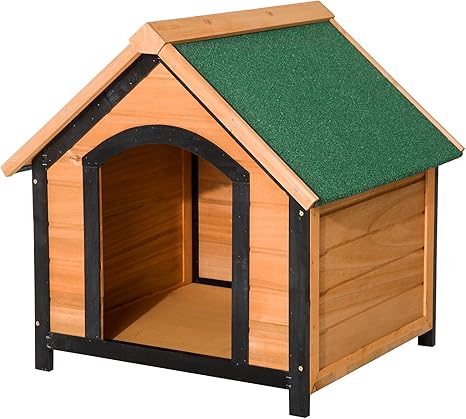 Pawhut Niche Pour Chien Chat En Bois Sur Pied Chenil Toit Double Pente Bitumé Dim 72l X 76l X 76h Cm Pin Massif Pré Huilé Marron Noir Vert