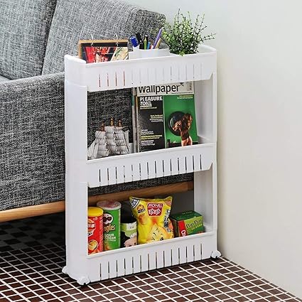 Kurtzy 3 Layer Side Space Saving Storage Organizer Rack Shelf with Wheels for Kitchen Bathroom Bedroom