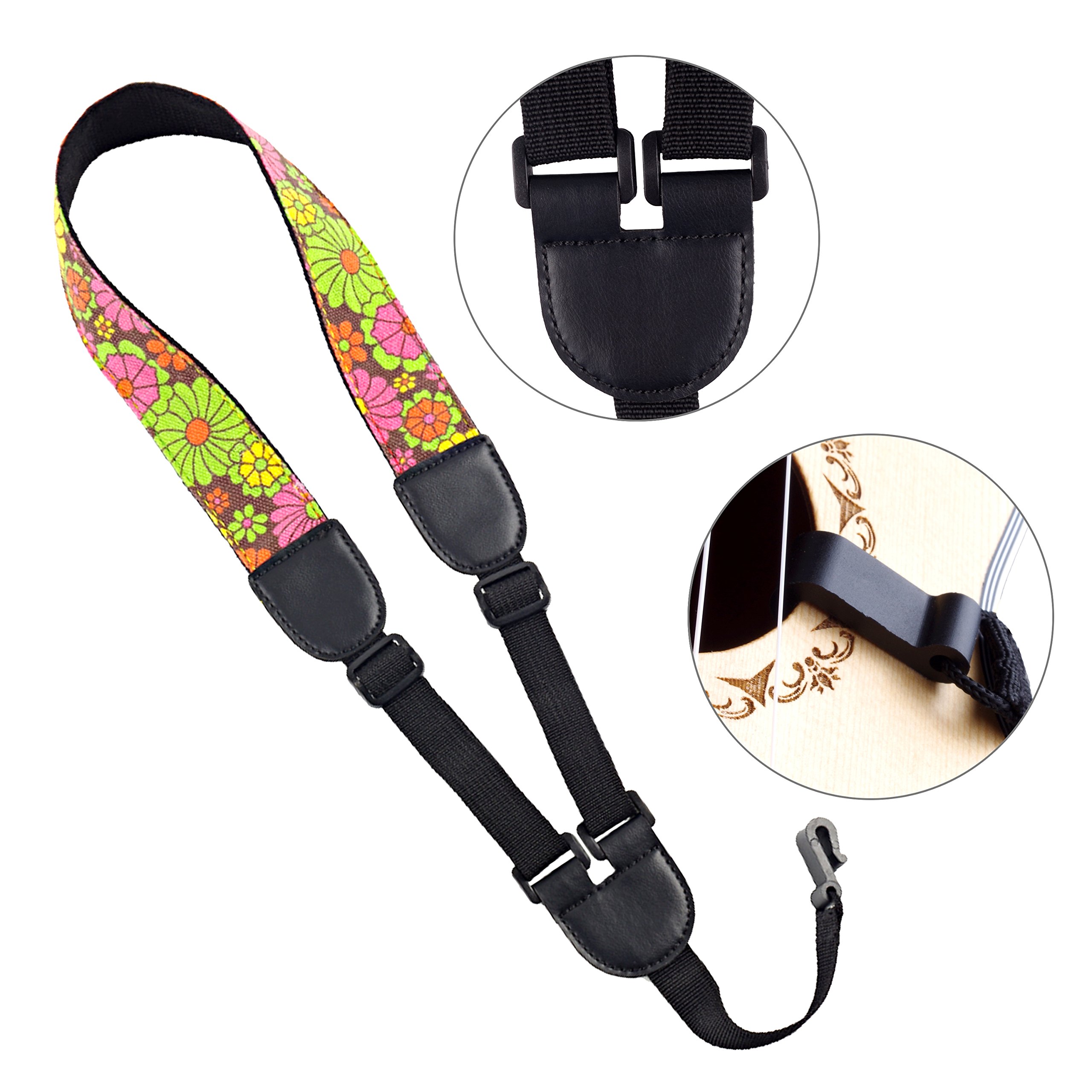 Mugig Ukulelegurt gedruckende Blumen Jeansmaterial Gurt für Ukulele oder mini Gitarre(gedruckende Blumen)