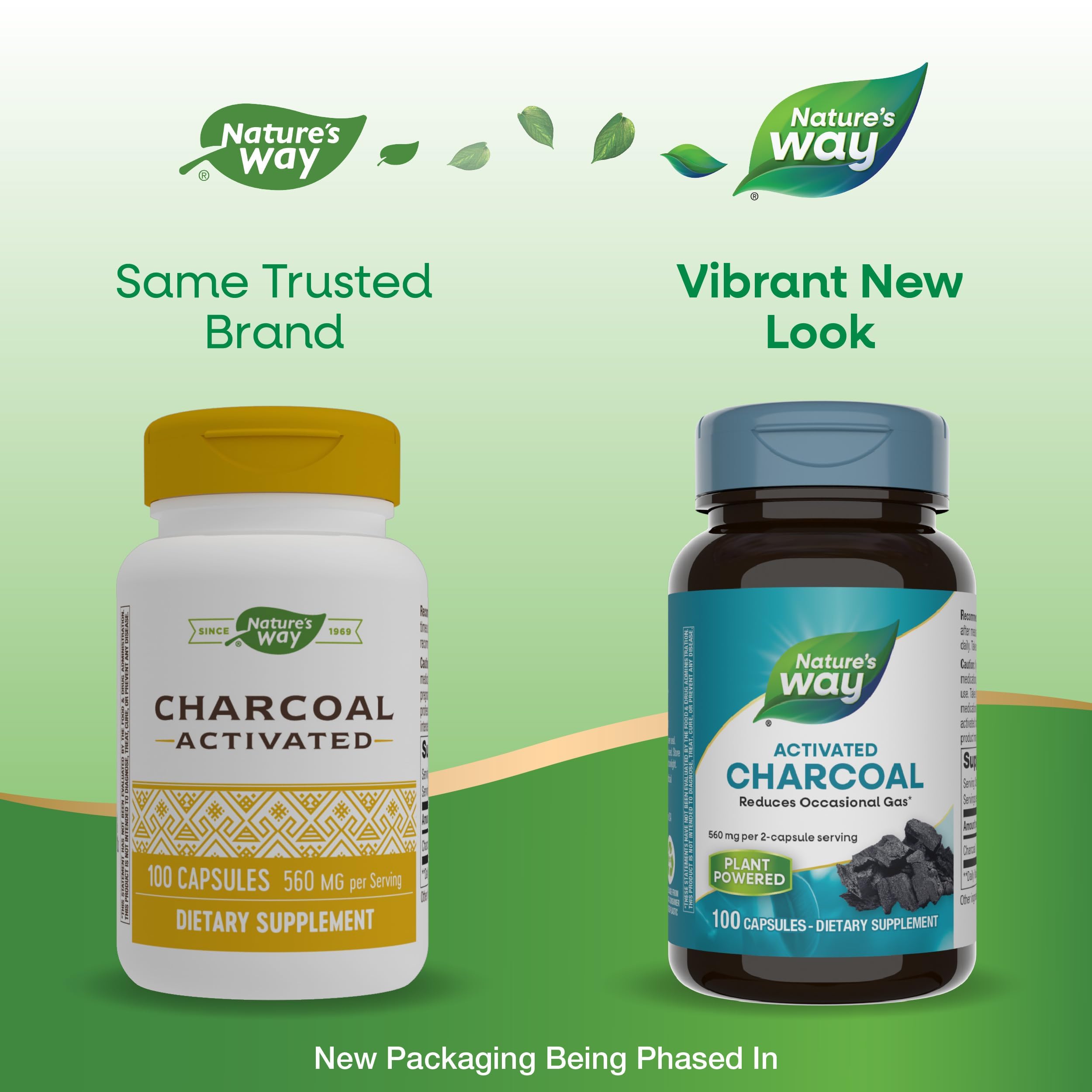 Nature's Way Activated Charcoal, Binds Unwanted Materials and Gas in the Digestive Tract*, 560 mg per 2-Capsule Serving, 100 Capsules (Packaging May Vary)