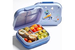 Bentoheaven Premium Bento Lunch Box for Kids, 9 Designs, Leak-proof 3-4 Compartments, Divider, Ideal size 30oz, Microwave/Dishwasher Safe Kids Bento Box (Loncheras Para Niños/Niñas)[Ocean Blue]