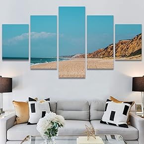 SIGNWIN 5 Panel Canvas Wall Art Aerial Beach...