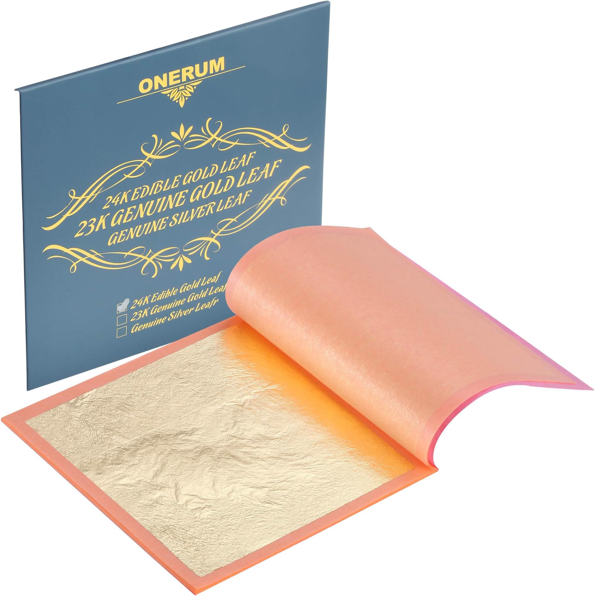 ONERUM 10 Sheets 24K Edible Gold Leaf Used for Desserts Cakes Chocolate Beverages Foods Drinks Facial etc Sheet Size 3.15x3.15inch