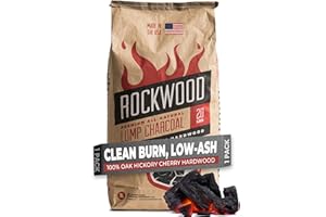 Rockwood Natural Lump Charcoal – Oak, Hickory & Cherry Hardwood Blend for Barbecue Smoking, High-Heat Grilling, & Outdoor Cooking – Clean Burning, Ideal for Kettle & Kamado Grills – 20lbs (1 pack)