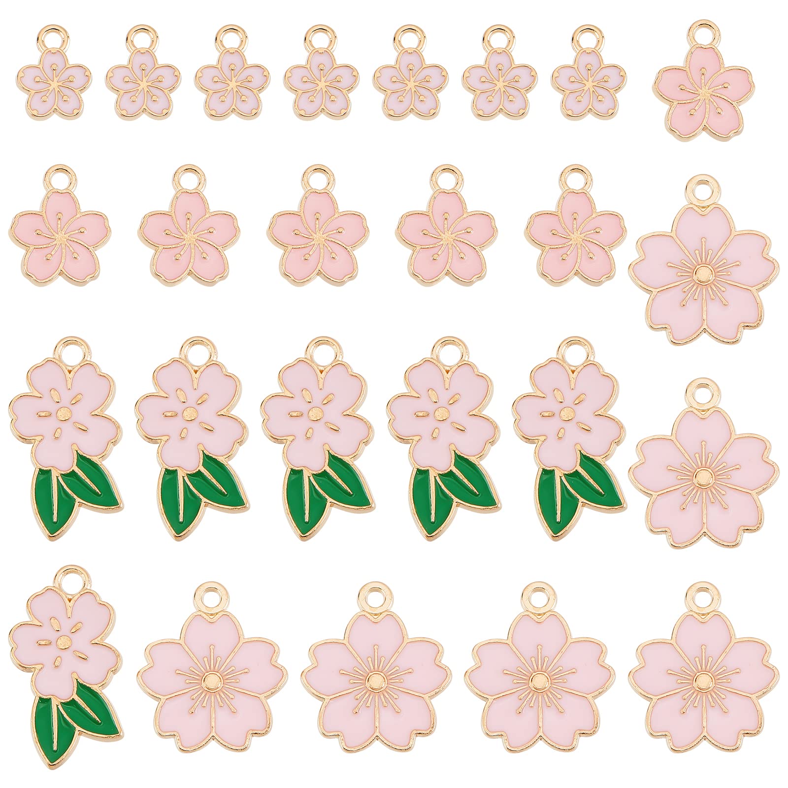 SUNNYCLUE 1 Box 80 Pcs Enamel Sakura Charms Alloy Japanese Style Flower Shape Pendant Cherry Blossom Flower Charms for Jewellery Making Charms Earring Findings Bracelet Necklace Supplies Women