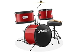GAMMON PERCUSSION Gammon 3-Piece Junior Drum Set with Throne - Red, Complete Beginner Kit with Bass Drum, Toms, Cymbal, Pedal, and Drumsticks