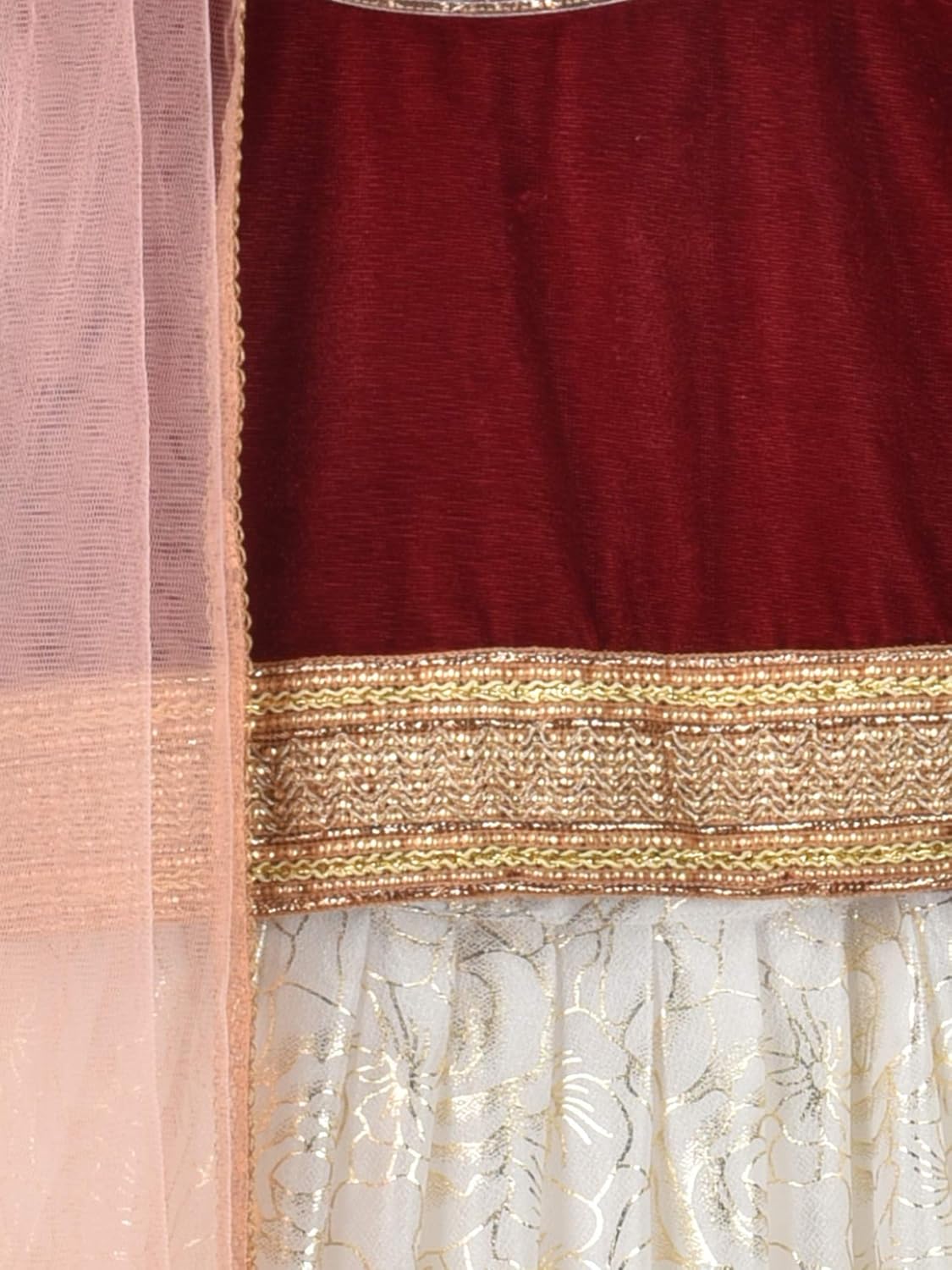 k&u girl's maroon velvet lehenga choli