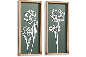 TIDE AND TALES 3D Floral Green Wall Art (Set of 2) Lightweight, Wooden Ready-to-Hang Boho Framed Wall Art for Bathroom, Bedroom, Living Room or Office – Premium Sage Green Farmhouse Decor – Gift-Boxed