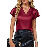 Blooming Jelly Women's Ruffle Sleeve V Neck Pleated Blouse