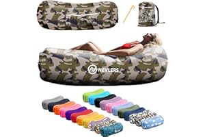 Nevlers Inflatable Lounger | 210T Polyester Inflatable Chair | No-Pump Blow Up Couch | Camping Couch Air Sofa Bed w/ 450 lbs. Cap., Pockets & Matching Bag | Use as Inflatable Couch for Adults & Kids
