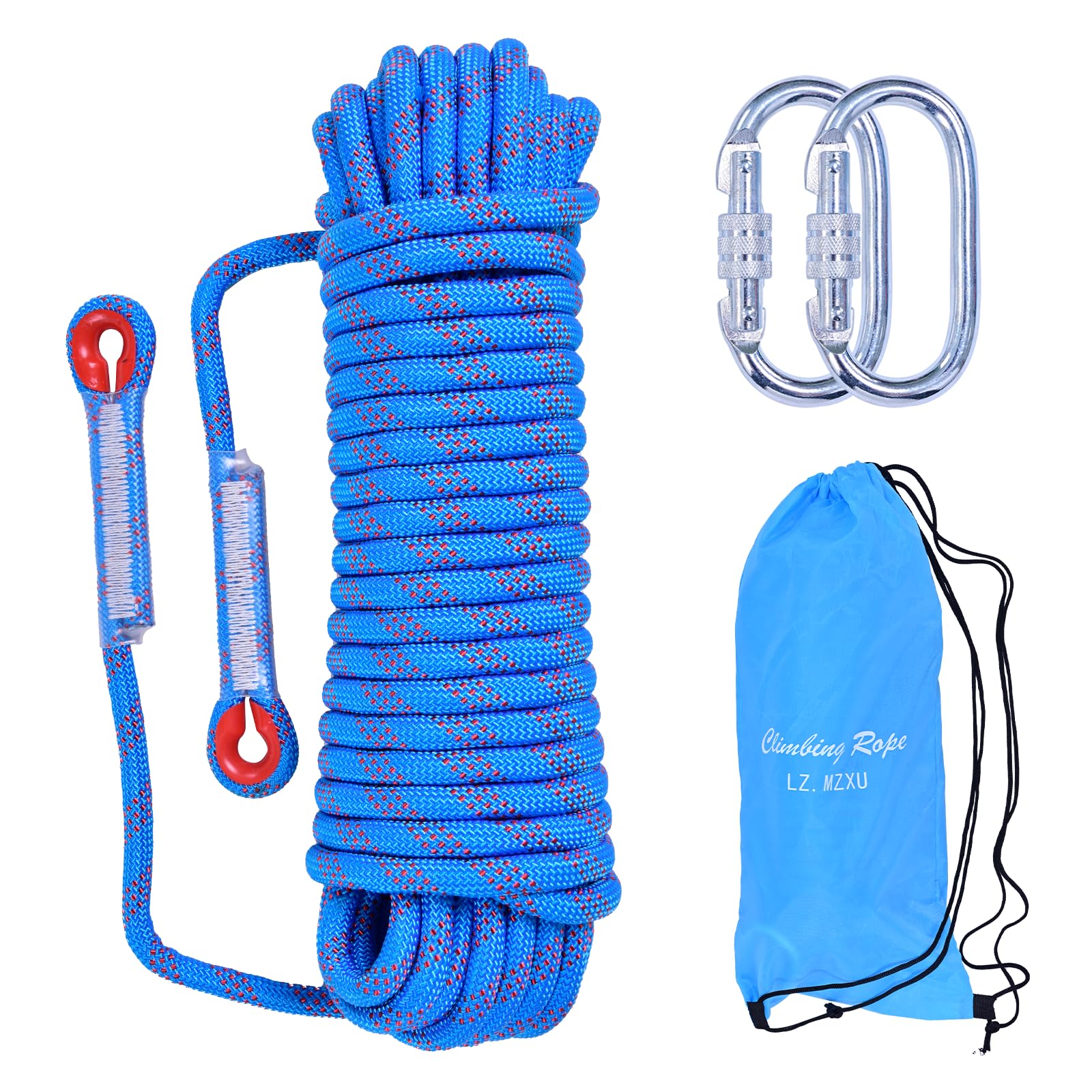 LZ.MZXU Climbing Rope 10M Rope Multifunctional Cord Safety Rope 10mm Emergency Escape Rope Boat Rope With 2 Carabiners Camping Rescue Outdoor Hiking Caving (Blue)