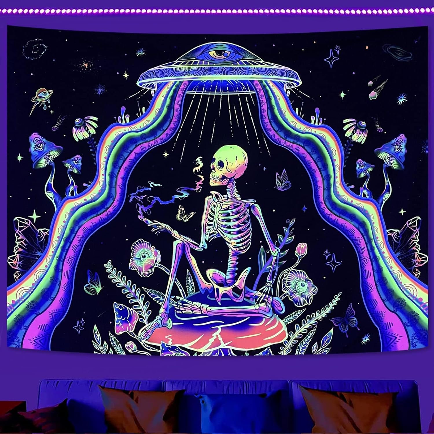Tapestries - Spenlife Skull Tapestry Blacklight Tapestry Posters for Adults Alien Tapestry UV Tapestry Cool Tapestries Skull Room Decor (36×48 Inches)