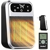 GiveBest 800W Wall Outlet Space Heater with Remote,LED Display Small Plug in Electric Heater with Adjustable Thermostat and T