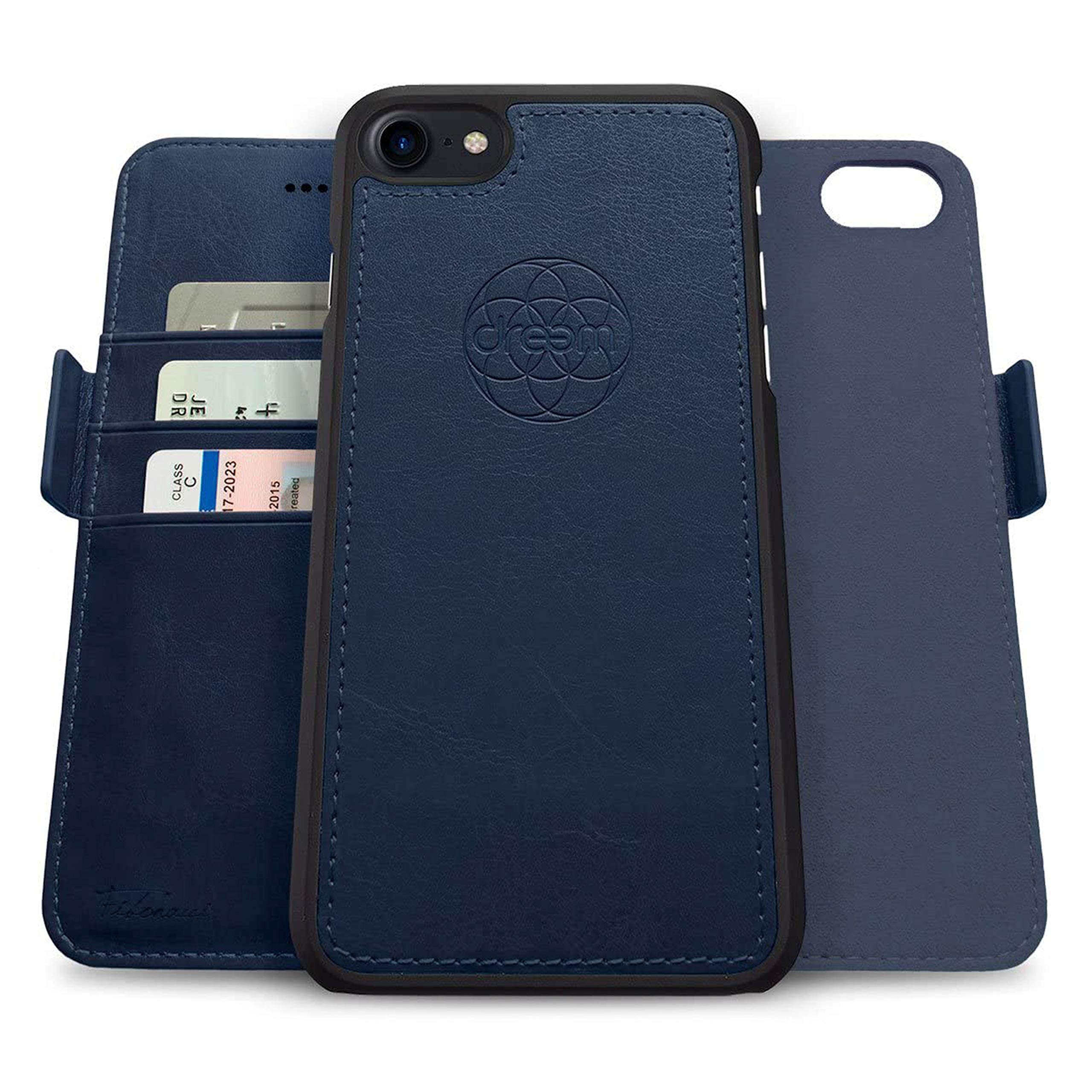 dreem Fibonacci 2-in-1 Wallet-Case for Apple iPhone SE 3 (2022), SE 2, & 8/7 - Luxury Vegan Leather, Magnetic Detachable Shockproof Phone Case, RFID Card Protection, 2-Way Flip Stand - Royal — image 1