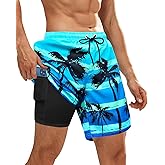 OlyPegic Mens Swim Trunks Bathing Suit Mens Swimwear Shorts Quick Dry with Compression Liner Beach Board with Zipper Pock