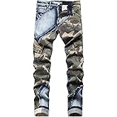 Baylvn Men's Designer Straight Slim Fit Patchwork Jeans Comfort Skinny Biker Denim Pants
