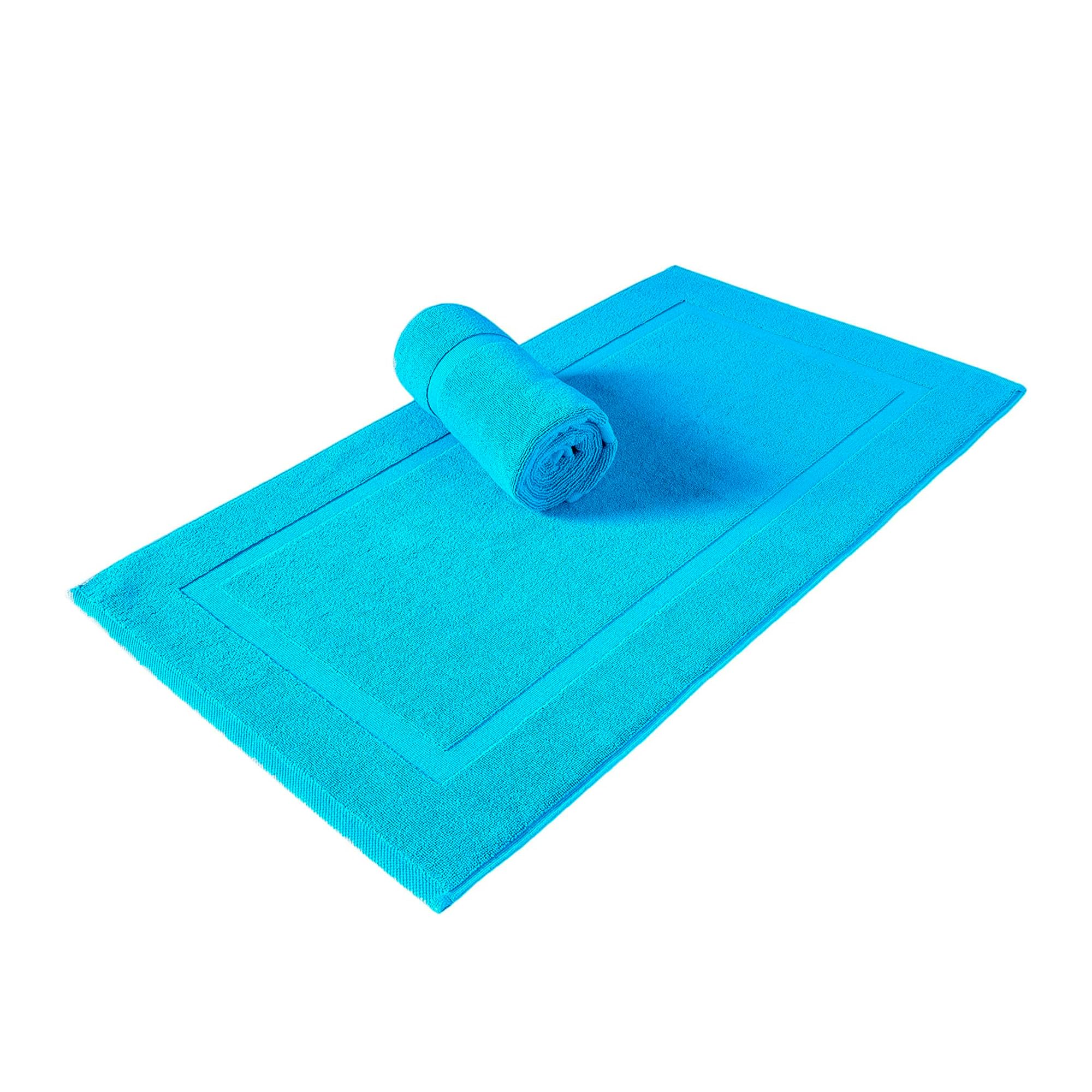 SALBAKOS Luxury Hotel and Spa Turkish Cotton Banded Panel Bath Mat Set Bath Mats - Qty 2 Aqua