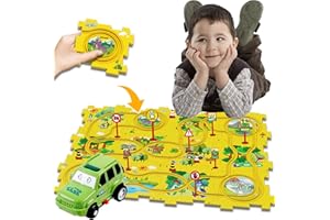 VEOOK DIY Puzzle Tracks with Vehicles,Puzzle Car Track Play Set for Toddlers Rail Car Building Toys Gifts for 3+ Years Kids Educational Montessori Puzzle Track Car Toy Set -Dinosaur Theme (Dinosaur Theme)
