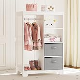 UTEX Kids Dress Up Storage with 2 Storage Bins and Full Length Mirror | Kids Armoire, Opening Hanging Kids Closet Wardrobe, Water-based Paint