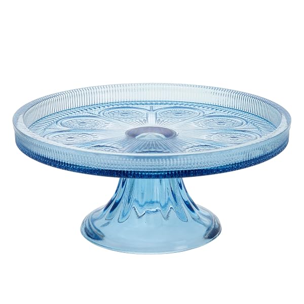 BOSTON INTERNATIONAL VINTAGE-INSPIRED GLASS CAKE STAND ROUND PEDESTAL...