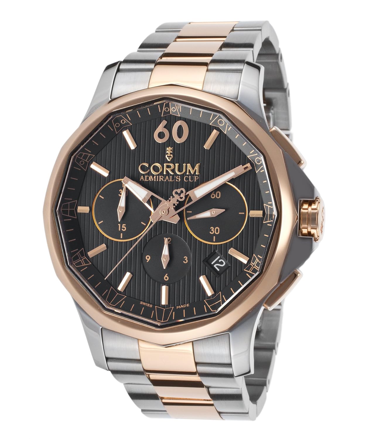 Corum 984-101-24-V705-An11 Men's Admiral's Cup Legend Auto Chrono Ss And 18K Rose Gold Black Dial Watch