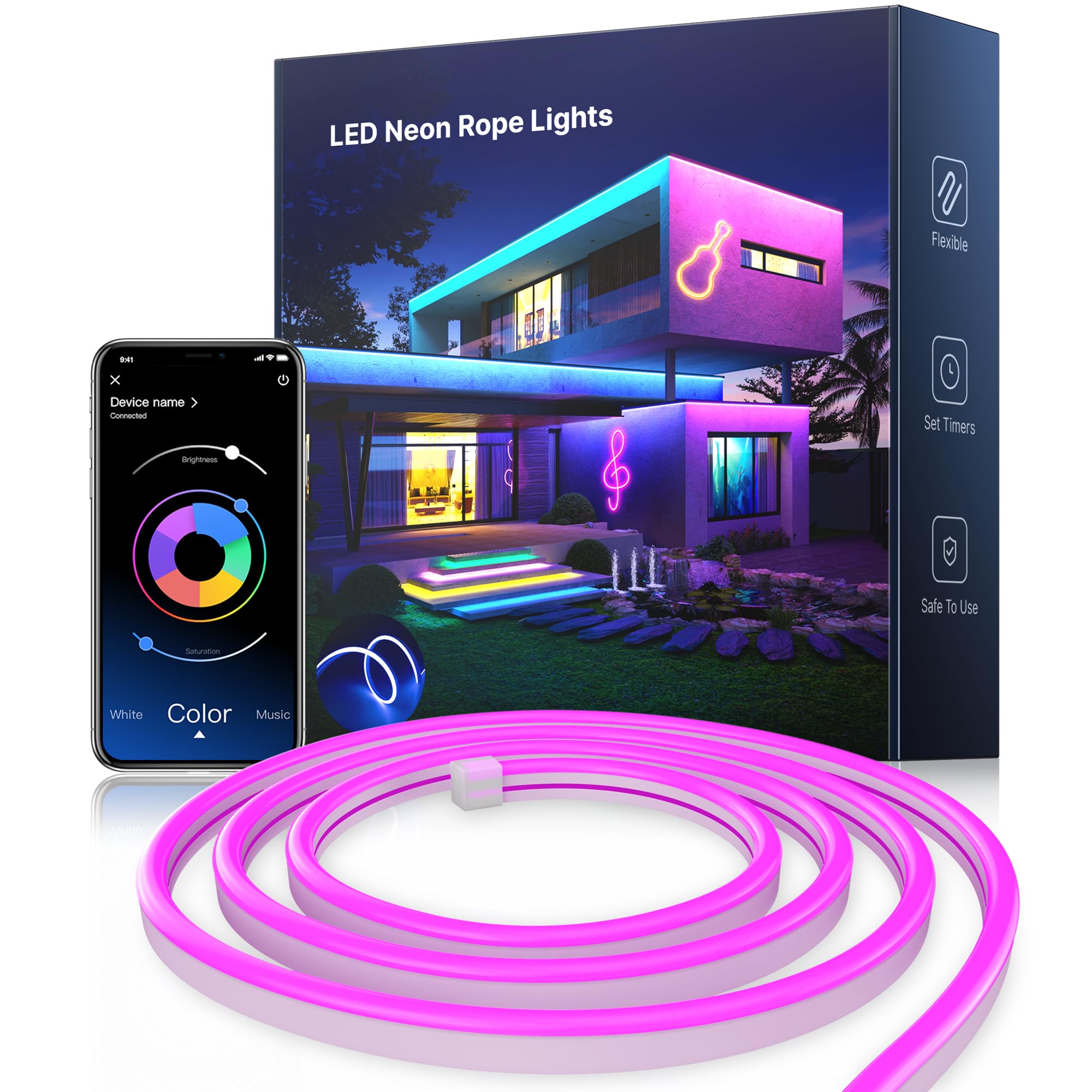 Photo 1 of Nexillumi Neon LED Rope Lights 16.4FT, IP67 Waterproof LED Lights for Bedroom Flexible LED Light Strip with Remote and APP Control RGB Lighting Strip for Indoors Outdoors Bedroom Room Home Decor