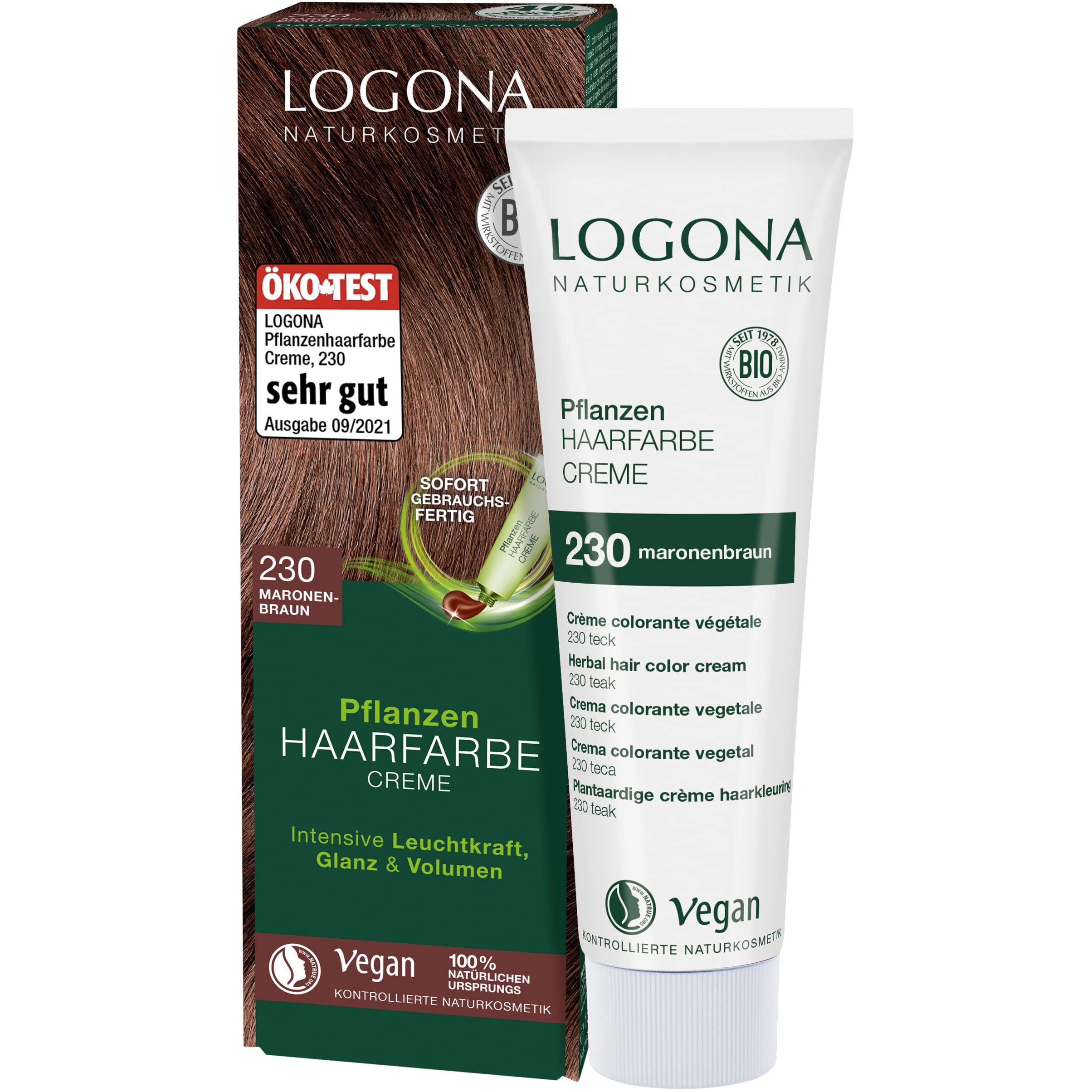 Logona Herbal Hair Color Cream, 230 Chestnut Brown, 150 ml