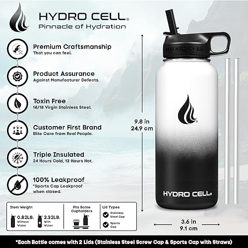 HYDRO CELL Stainless Steel Insulated Water Bottle with Straw For