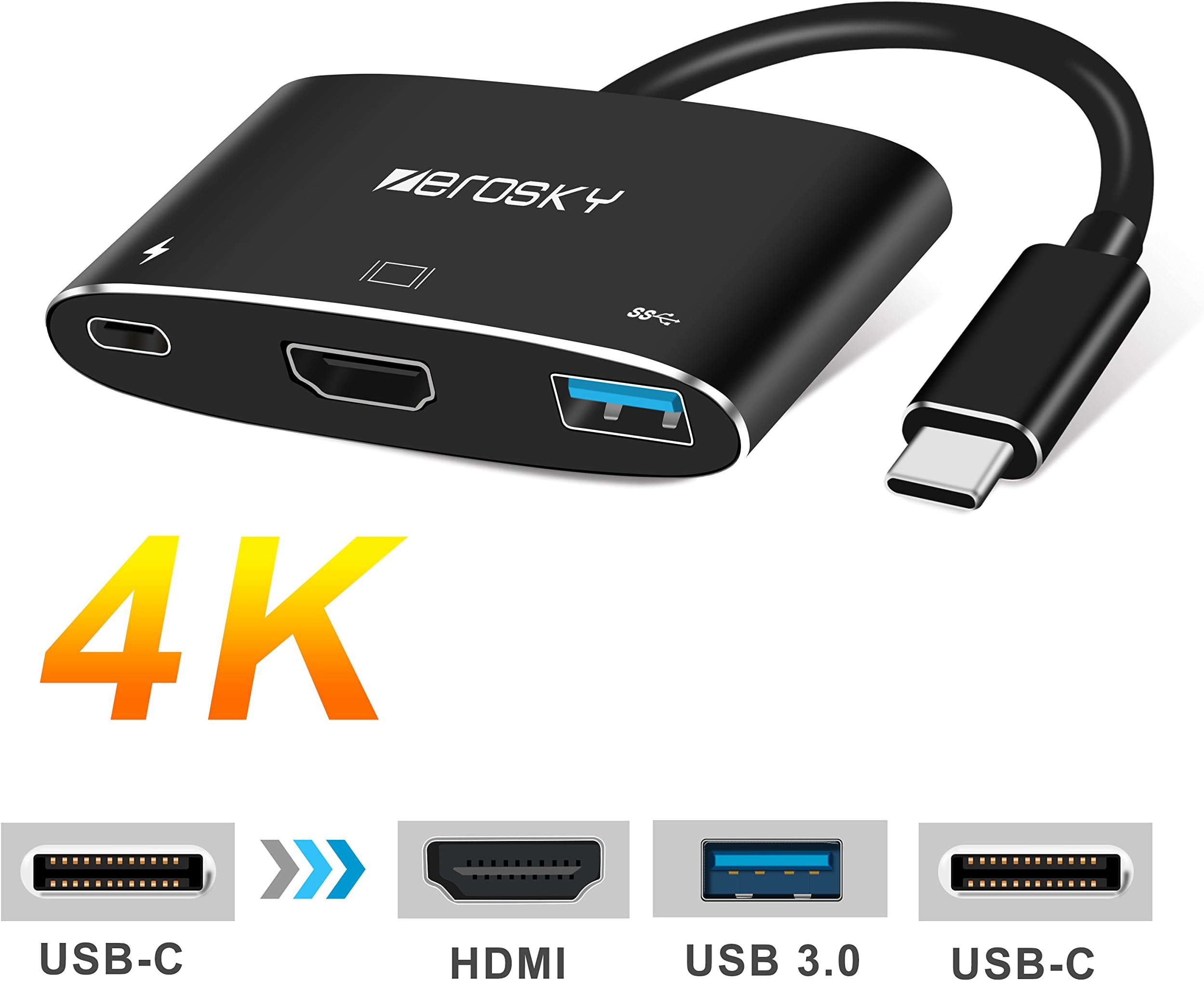 USB-C to HDMI Switch, USB Type-C to HDMI 4K/USB 3.0/USB-C Charging Digital Video Audio TV Adapter for Nintendo Switch/ Macbook Pro/Samsung Galaxy S9 S8 Plus Note 8/Huawei Mate 10 Pro/ XPS 13 15 and More