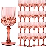 LEYIQU Plastic Wine Glasses, Plastic Goblets Vintage Style Cordial Drinking Glasses for Valentine’s Day, Wedding Reception, Grand Event Party Supplies (24, Rose Gold)