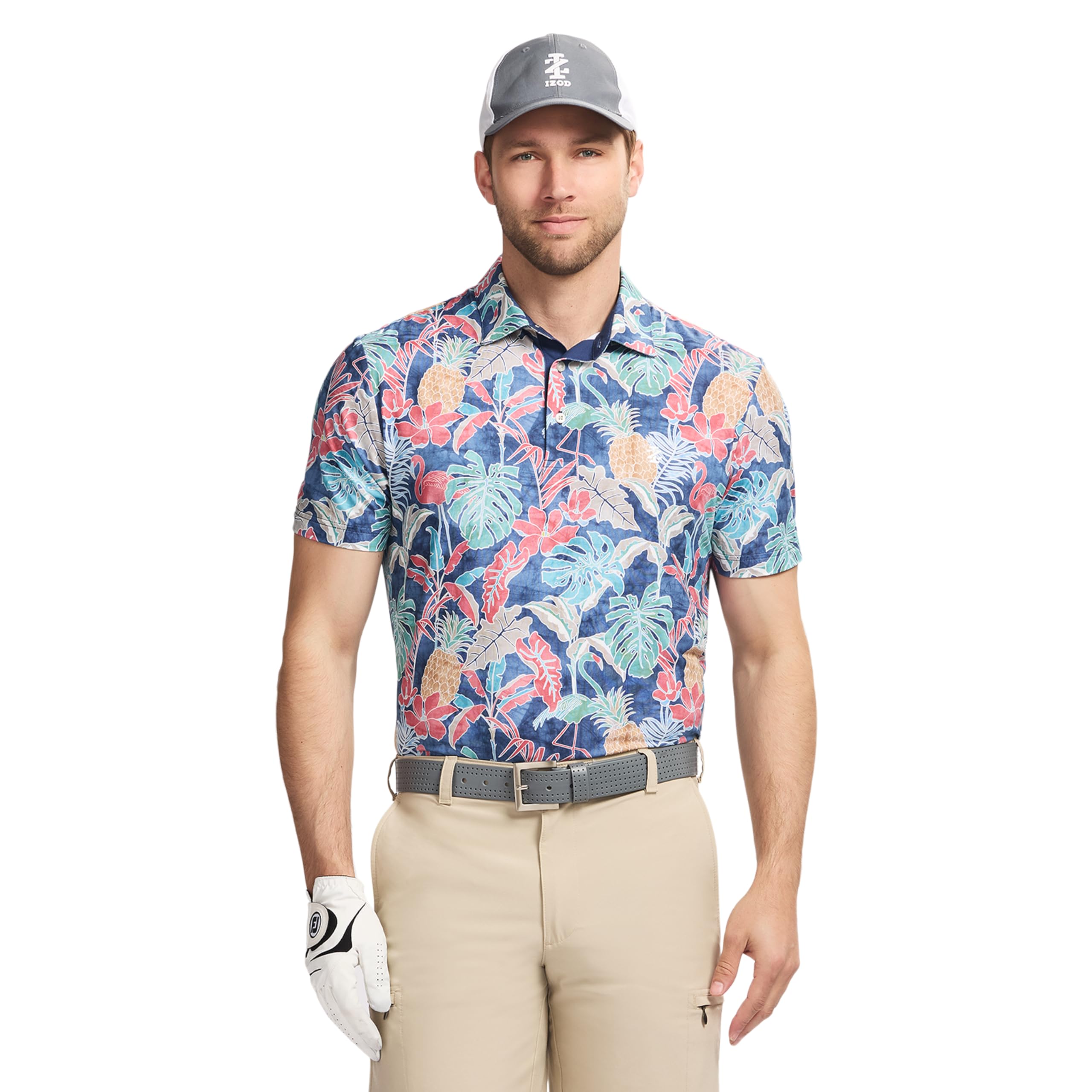 IZOD Men's Swingflex Elite Short Sleeve Golf Polo, Moonlight Blue Pina Colada Image IZOD Men's Swingflex Elite Short Sleeve Golf Polo, Moonlight Blue Pina Colada Image