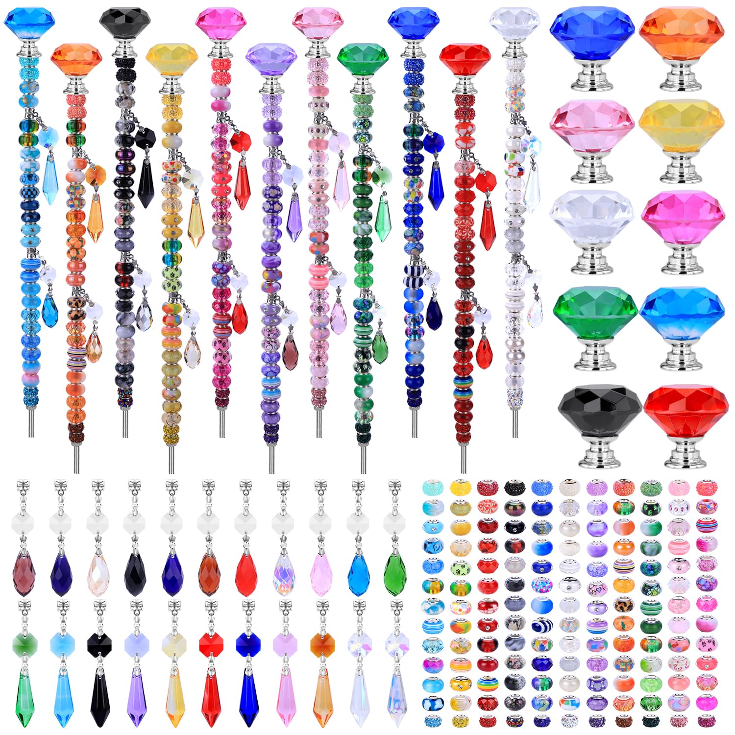DIY Fairy Wand Garden Stakes Kit, Crystal Beaded Decorative Wands Set, Outdoor Garden Decoration with Assembly Guide (Diamond Top 423 Pcs) Image
